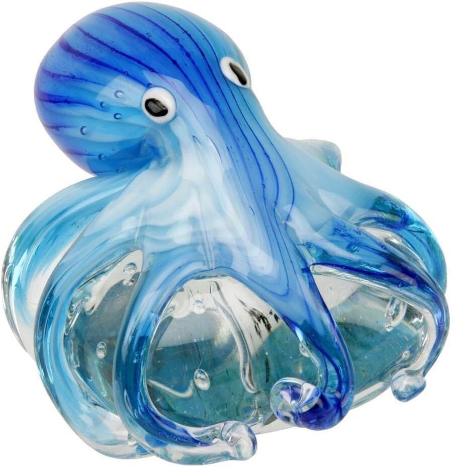 Juliana Objets D’Art Blue Octopus Paperweight On Rock Gift Boxed Glass Ornament