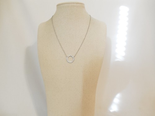 Charter Club 15-1/2"Silver Tone Paved Circle Pendant Necklace M711