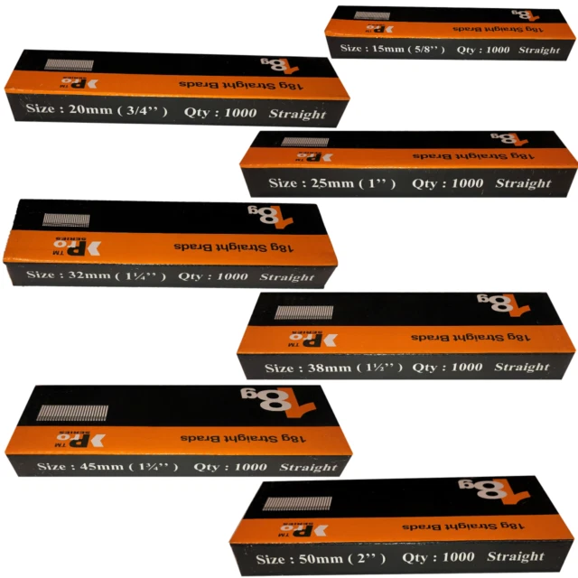 Pro series 100016139 15/20/25/32/38/45/50mm Brads Nails (1000 Per Pack) - 7 Packages