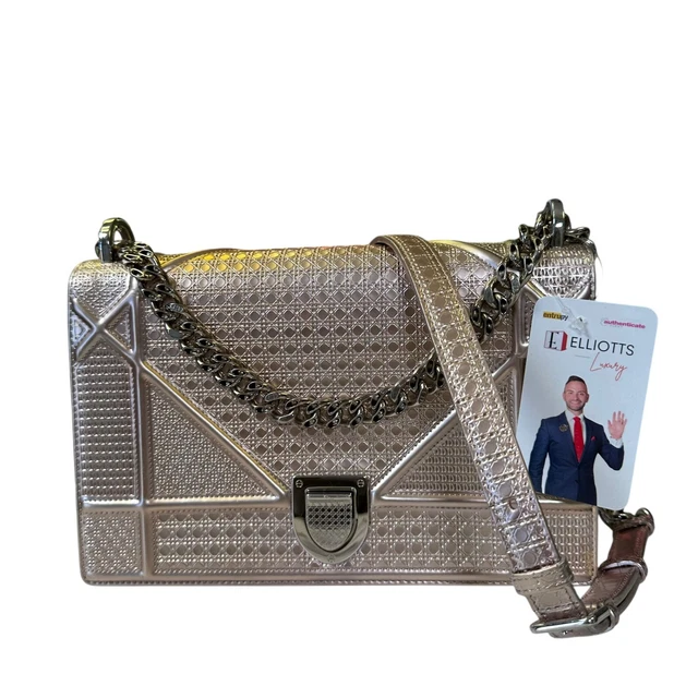 Christian Dior Diorama Micro Metallic Enamel Rose Chain Flap Crossbody Purse
