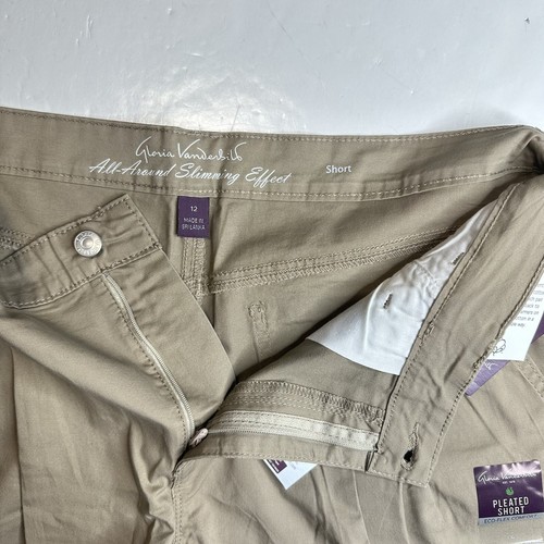 Gloria Vanderbilt Shorts Womens 12 Khaki Tan Relaxed Leg High Rise Pleated NEW - Picture 4 of 12