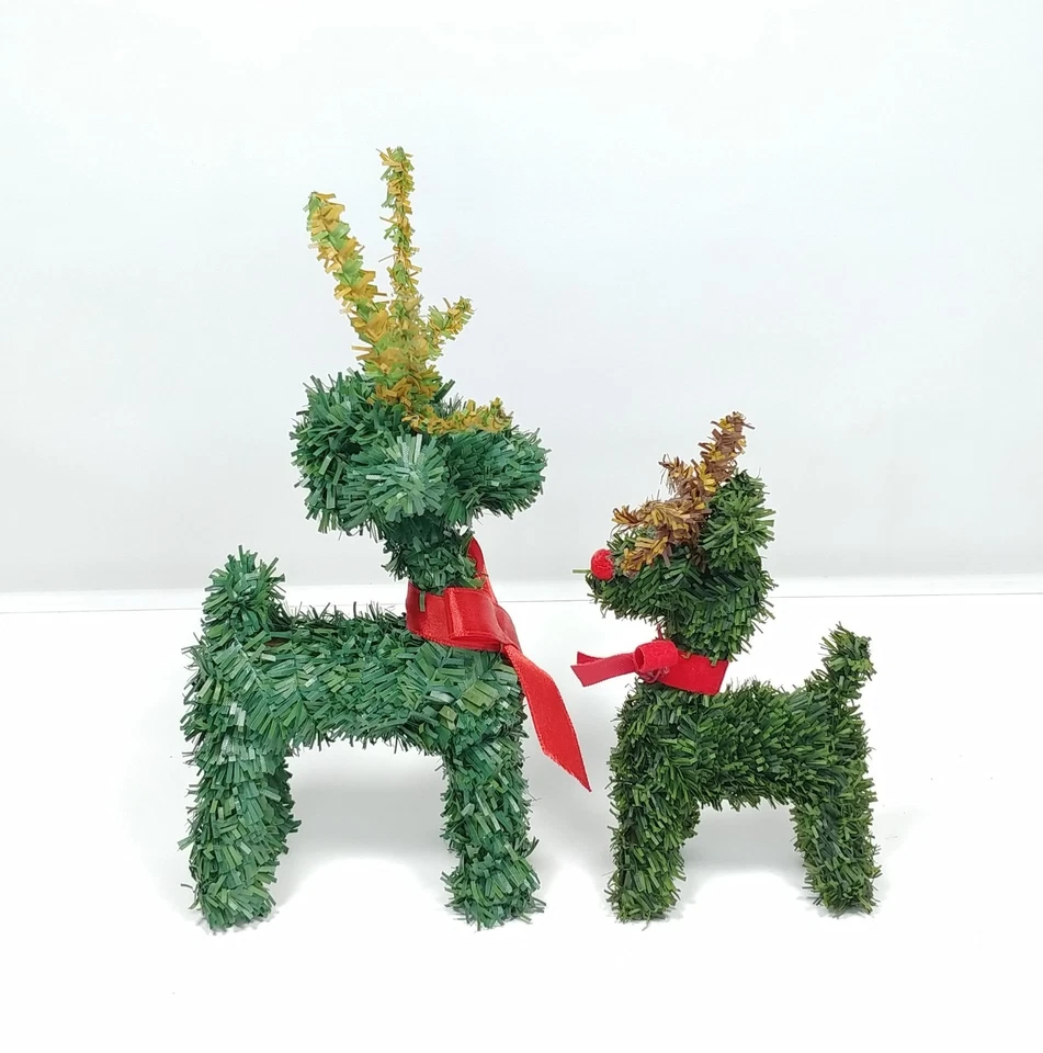 Faux Pine Tree Reindeer Miniature Tabletop Christmas Decor Wood Base 5 - 12in - Image 3 of 4