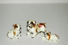 Bone China Miniature 3pc English Bulldog Family Figurines ~ Vintage Japan