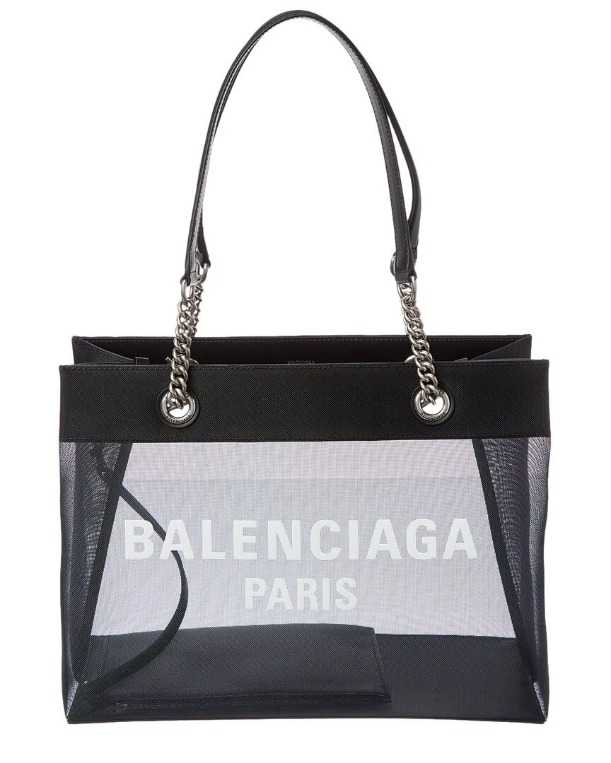 Balenciaga Logo Mesh & Leather Tote Women's Black