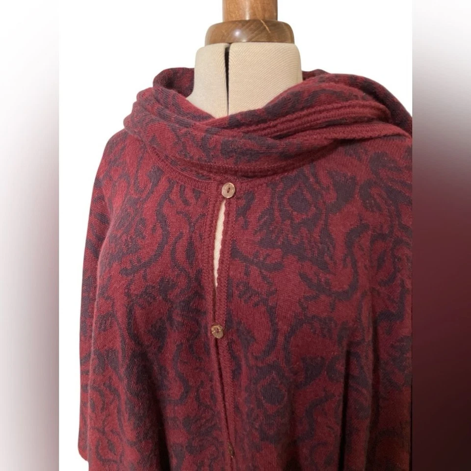 Novica Alpaca Poncho One Size Cozy Classy Fall Burgundy Navy - Image 4 of 4