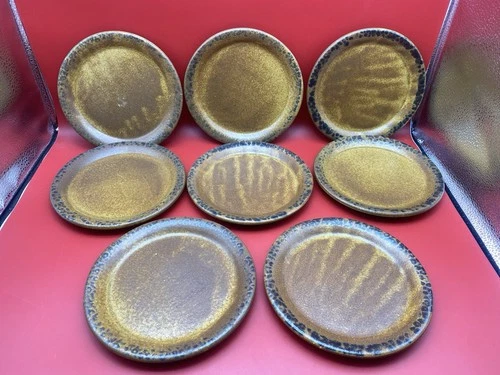 Vtg MCCOY USA Canyon Mesa 7.25" Rustic Brown Pottery Dessert/Salad Plates Set  8