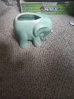 Vintage Green Elephant Ceramic Glazed Pottery Planter Trunk Up 1950s