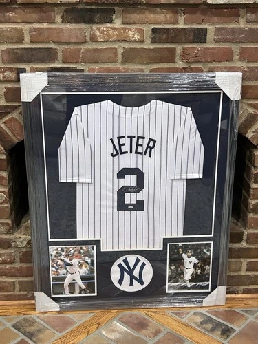 Derek Jeter Signed Auto Yankees Baseball Jersey Framed 42x34 Steiner COA *11