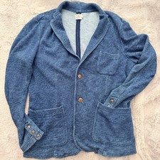 Faherty Brand Men Indigo Dyed Terry Knit Blazer Jacket Medium M Coastal Preppy