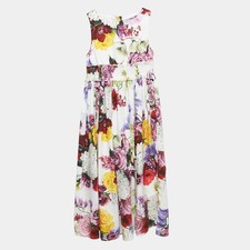 Dolce Gabbana White Floral Print Poplin Smocking Effect Dress 1112 Yrs