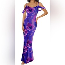 NWT Elegant Purple and Blue Floral Women's Dress Sz Large