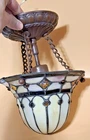 Vintage Tiffany Style Ceiling Light Shade Slag Stained Glass Metal 8"x12" long