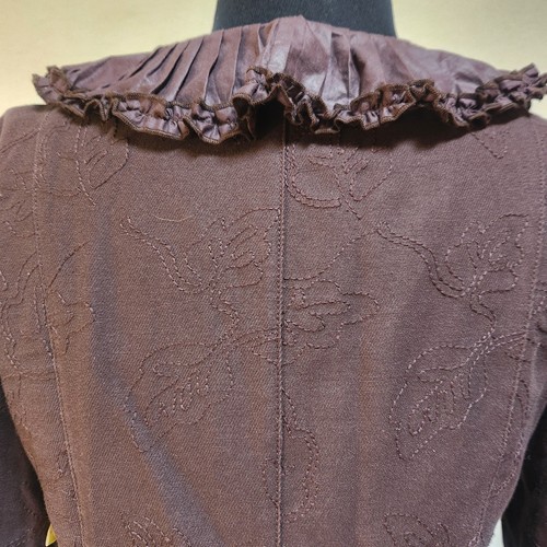 NWOT Stunning Hazel Medium Warm Brown Jacket Embroidered Ruffle Pleated Trim - Picture 6 of 11