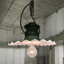 20" Street light Porcelain Radial Wave Line Material Industrial Green Vintage