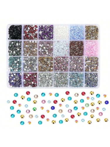 24Grid/Box Manicure Rhinestones Nail Decorations DIY Nail Art Charms Accessories