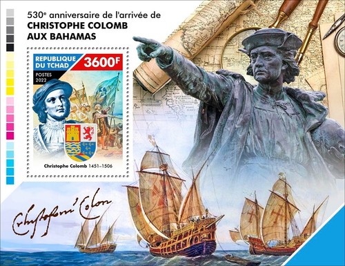Discovery by Christopher Columbus of the Bahamas MNH Stamps 2022 Chad M/S +S/S - Picture 3 of 3