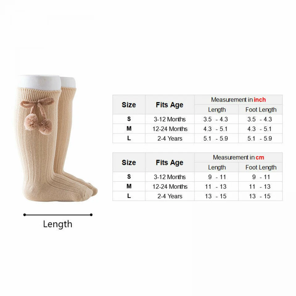 Medias hasta la rodilla pompón algodón calcetines largos suaves cálidos para niños bebés niñas niños pequeños Foto 2 de 4