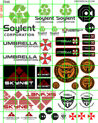 7048 DAVE'S DECALS ASST'D SCI FI FUTURE CORPORATION SOYLENT UMBRELLA TYRELL MORE