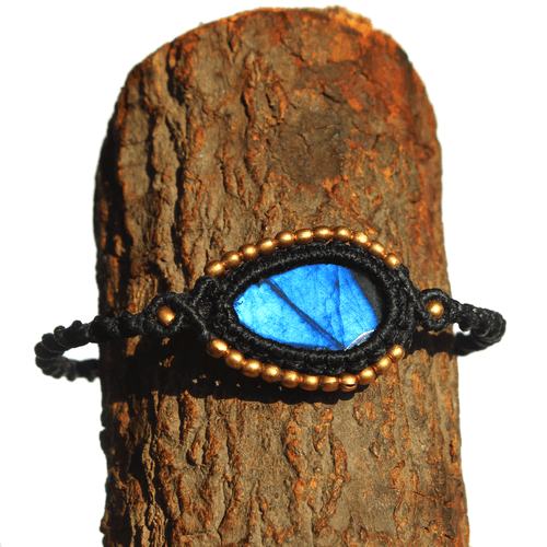 Handmade Natural Faceted Labradorite Blue Flash Minimalist Gem Crystal Bracelet - Picture 7 of 13