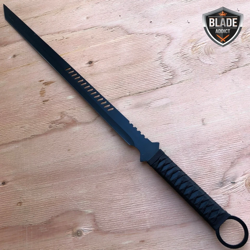 ESPADA NINJA PRETA 27" Full Tang facão lâmina tática faca de arremesso Katana NOVA - Imagem 2 de 4