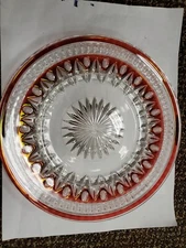 Vtg Park Lane Arch & Dot / Egg & Dart 8.5" Plate, Cranberry Flash Indiana Glass