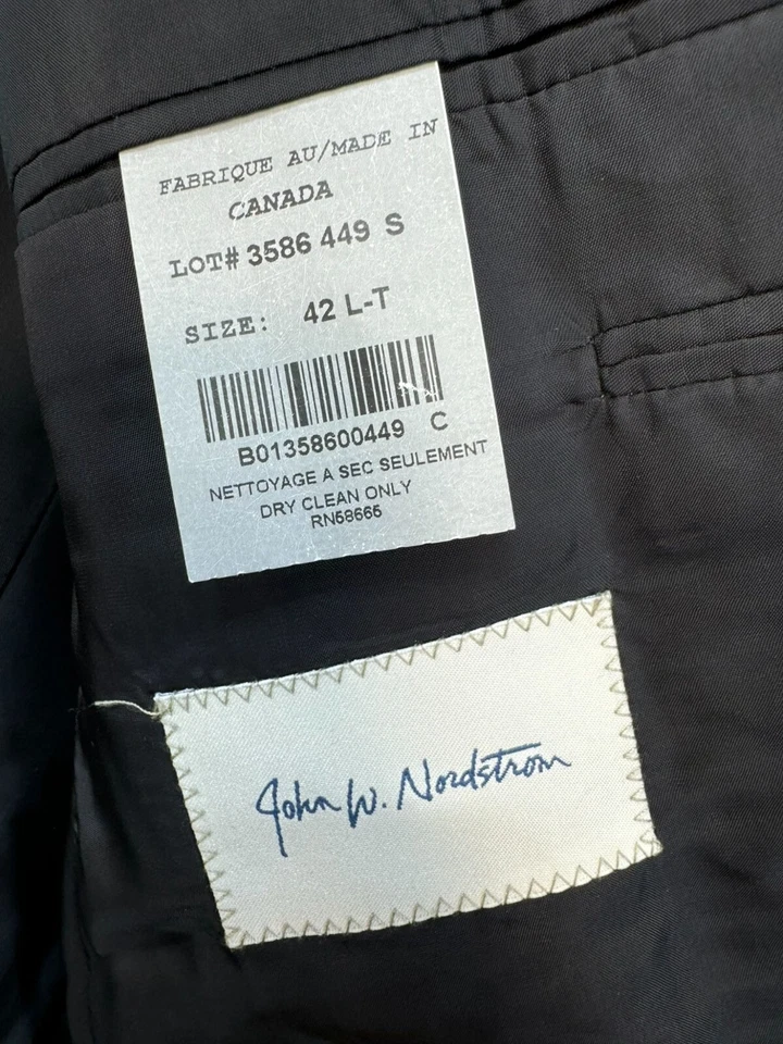 John W. Nordstrom 男式黑色羊绒西装外套夹克尺寸 42 L-T 加拿大制造 — 第 4/4 张图片