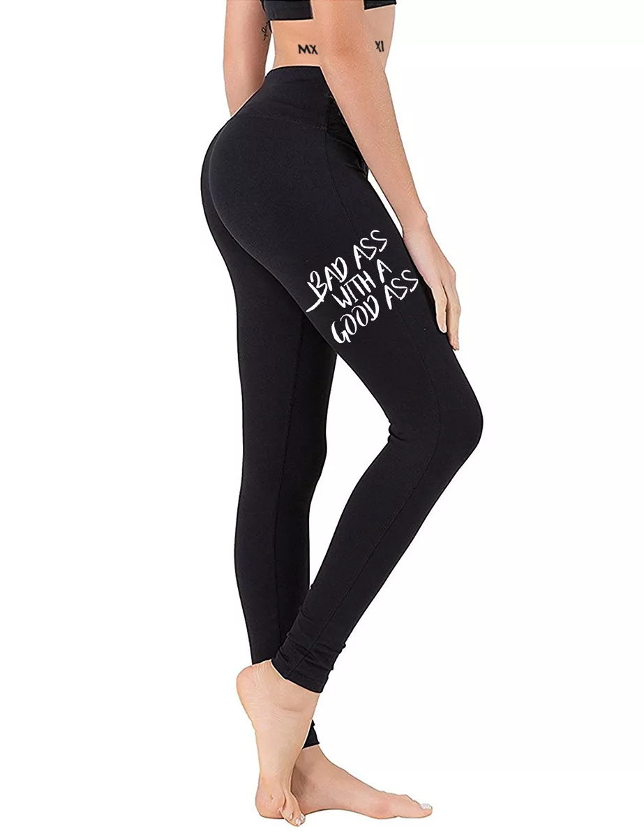 Women's Petite Bad Ass With A Good Ass black Yoga Legging Gym Sports V433