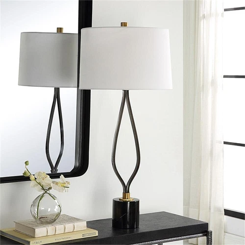 Uttermost Separate Contemporary Iron Metal and Fabric Table Lamp in Black/White - Picture 7 of 7