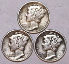 (3) Mercury Dimes - 1941 1944 1945S (Micro) - VF/XF - #2250ED - FREE SHIPPING
