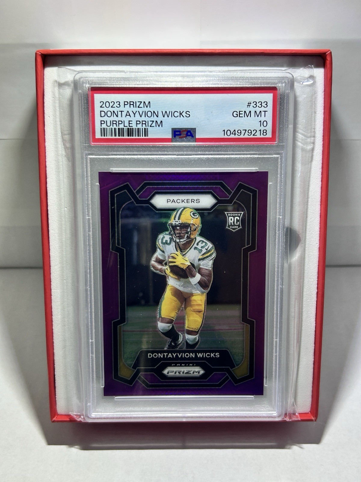 2023 Panini Prizm - Rookies Dontayvion Wicks #333 Purple Prizm /125 (RC) PSA 10