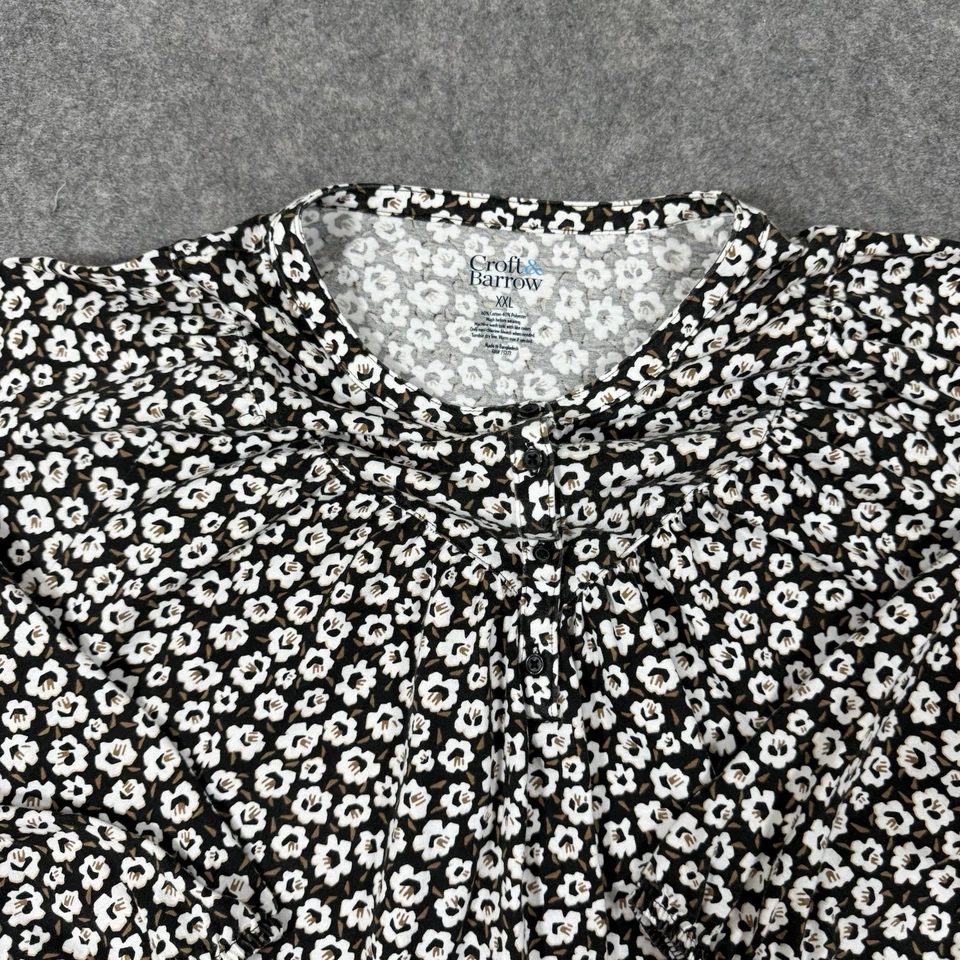 Blusa Top Camisa Croft & Barrow Manga 3/4 Floral Para Mujer Talla XXL Negra Blanca Foto 3 de 4
