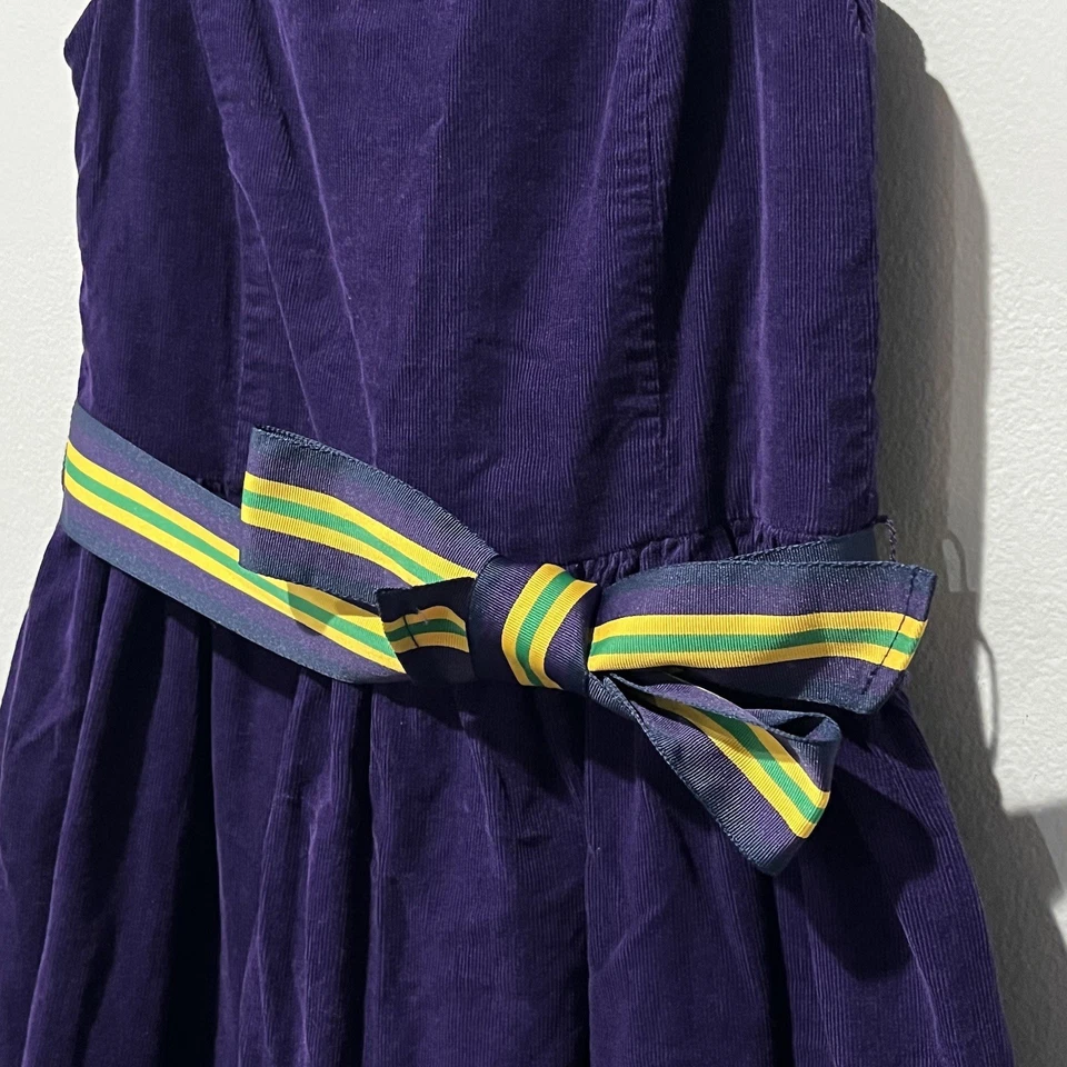 Vestido Polo Ralph Lauren Niñas Violeta Púrpura Pana Cinturón Preppy Lazo Foto 3 de 4