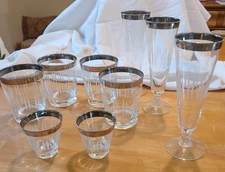 Vintage 9 MCM Dorothy Thorpe Silver Rimmed Etched Glasses  double old fashion