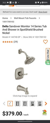 #ad Delta Sandover Tub Shower Spotshield Brushed Nickel 144748 sp New Sealed $230.00