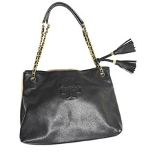 Tory Burch Thea Chain Slouchy Shoulder Bag 495 black/gold logo tassels divided