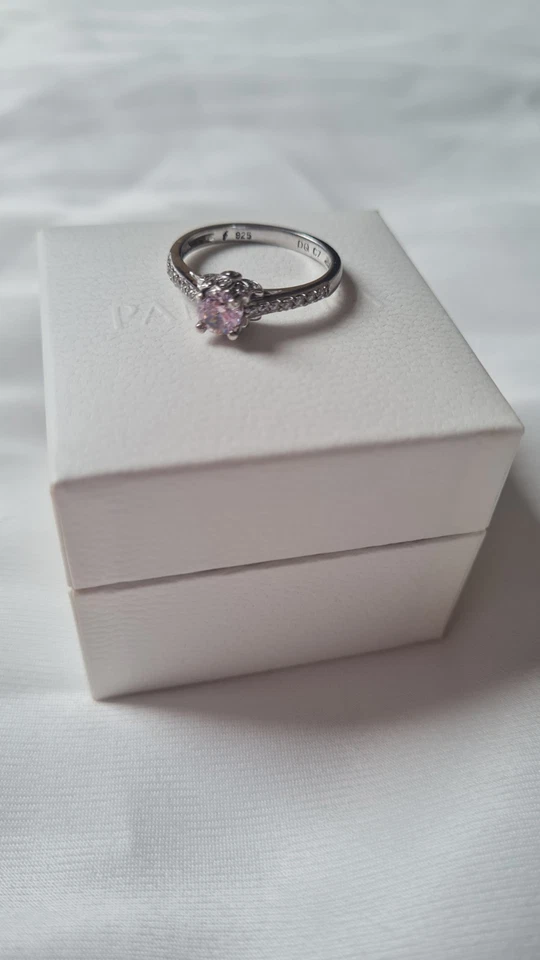 Stunning Pink Cubic Zirconia Princess Sterling Silver Ring 56 - Image 3 of 4