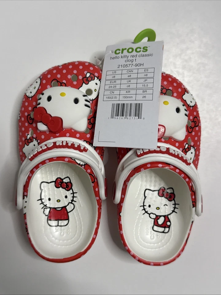 Tamanco clássico Tolddler Kids Crocs x Hello Kitty vermelho novo em folha com etiquetas - Imagem 3 de 4
