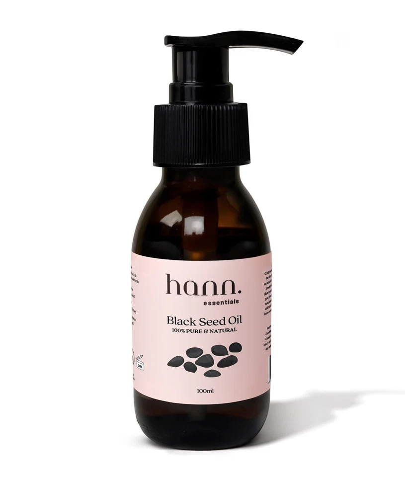 HANN ESSENTIALS Cold Pressed PREMIUM Pure Black Seed Oil - GLASS Bottle, No Mess Dispenser 100ml