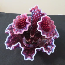 Vintage Fenton Plum Opalescent Hobnail 8" Epergne Exc Condition