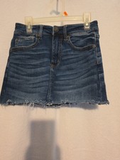 Excellent Women's American Eagle Distressed Mini Denim Blue Jean Skirt Size 0