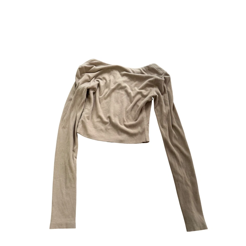 Top corto con cremallera tejido acanalado de zorro blanco XS tostado Y2K estilo callejero estético neutro Foto 2 de 4
