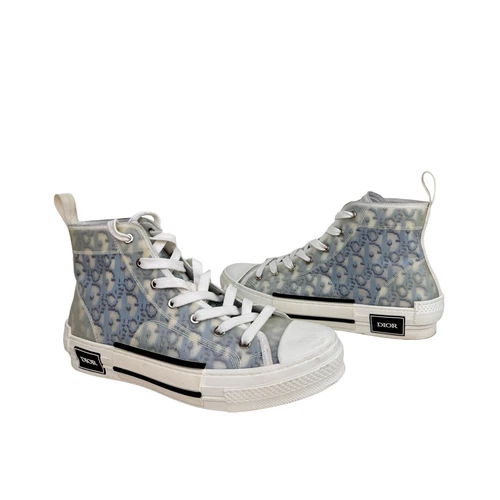 Baskets montantes homme Christian DIOR B23 bleu blanc toile oblique à lacets pointure 41