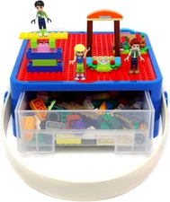 Bin Box Organizer for Small Toys - Travel Toy Set Carry Case with Built-In Lid -