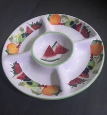 Sonoma Fruit Punch design Ceramic Chip and Dip bowl 13.5” Round 5 Compartment