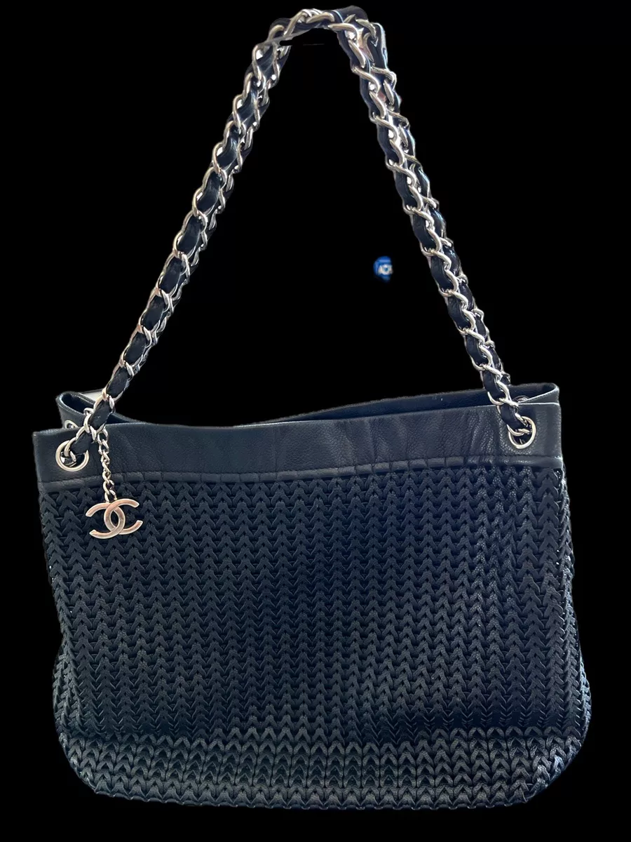 Chanel CC Charm black woven Caviar Leather Tote Bag