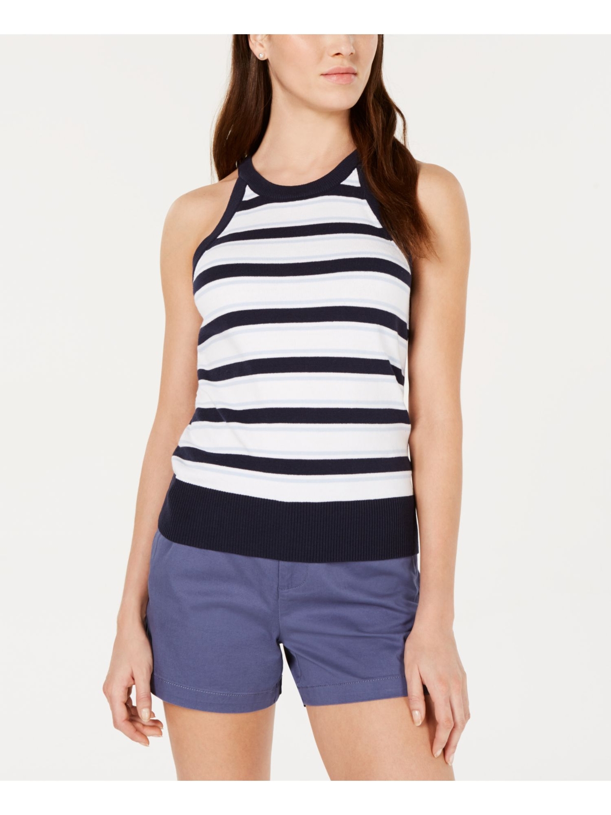 MAISON JULES Womens Navy Striped Sleeveless Halter Top XS