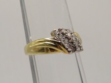10K YELLOW GOLD ANGLED CLUSTER RING w 15 RBC DIAMONDS - SIZE 7.75 