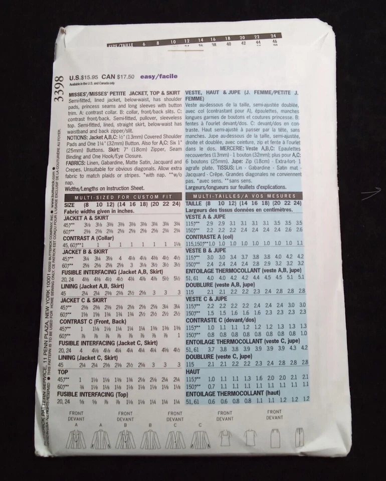 BUTTERICK UNCUT Diahann Carroll Pattern 3398 Misses Sz 20 22 24 Jacket Top Skirt - Image 4 of 4