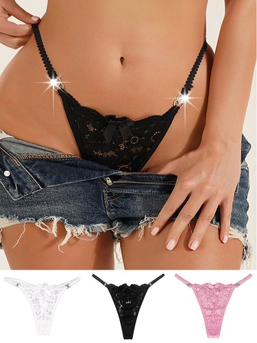 Women's Sexy Lace Lingerie G-string Briefs Underwear Thongs Bow Panties Knickers - Picture 5 of 22