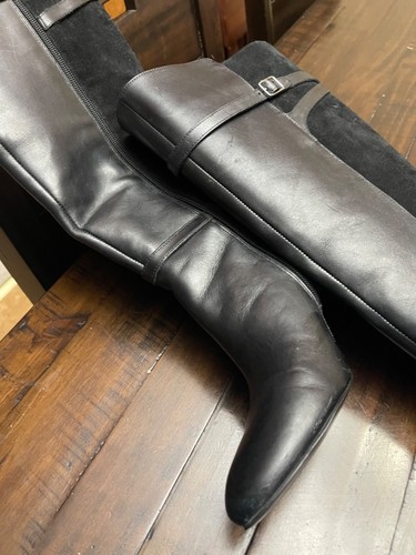 Ralph Lauren Ebony Black Almond leather and suede tall shaft boot. Gentle worn. - Picture 8 of 24